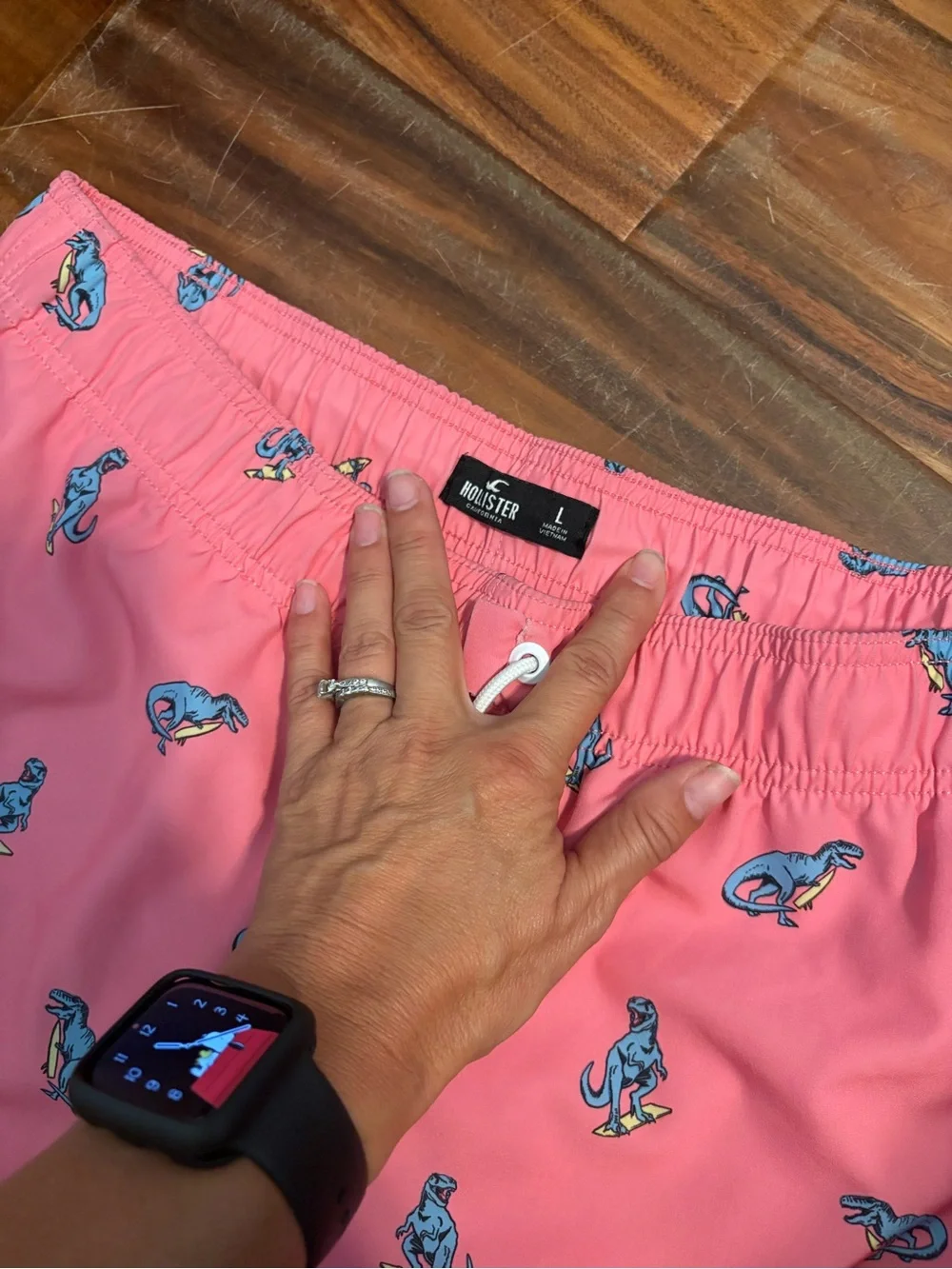 Hollister‎ Pink Surfing Dinosaur Swim Trunks Men’s Large Beach Board Shorts 1048